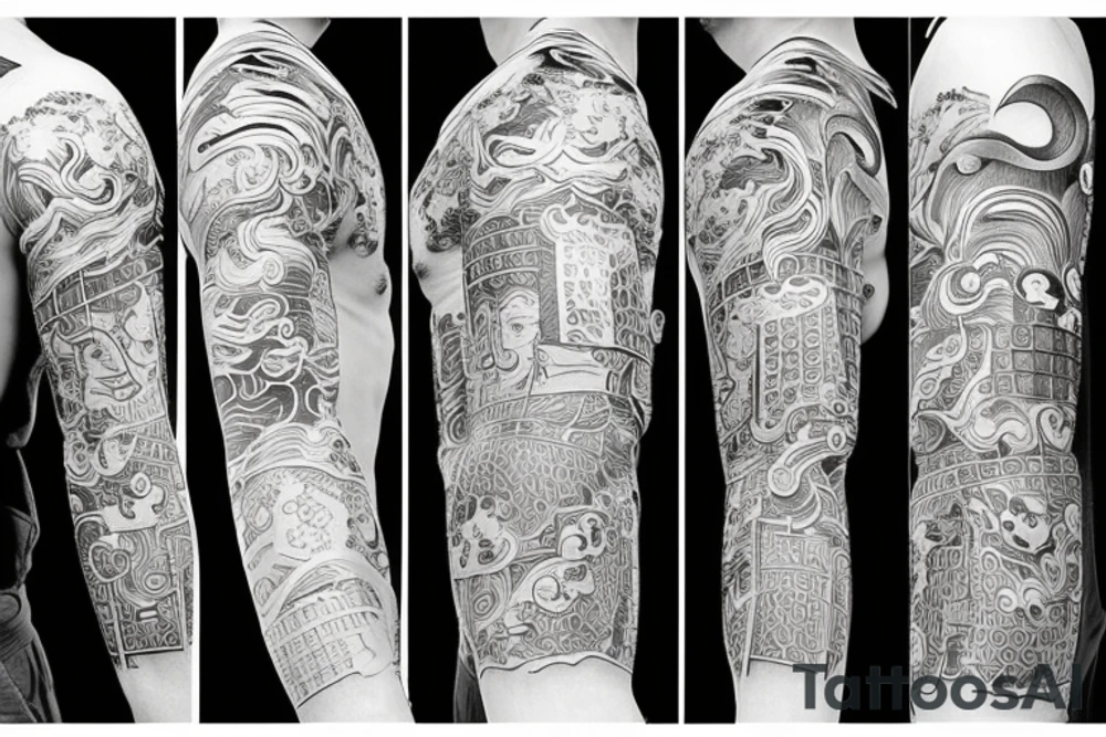 Samurai with sword in side view tattoo idea