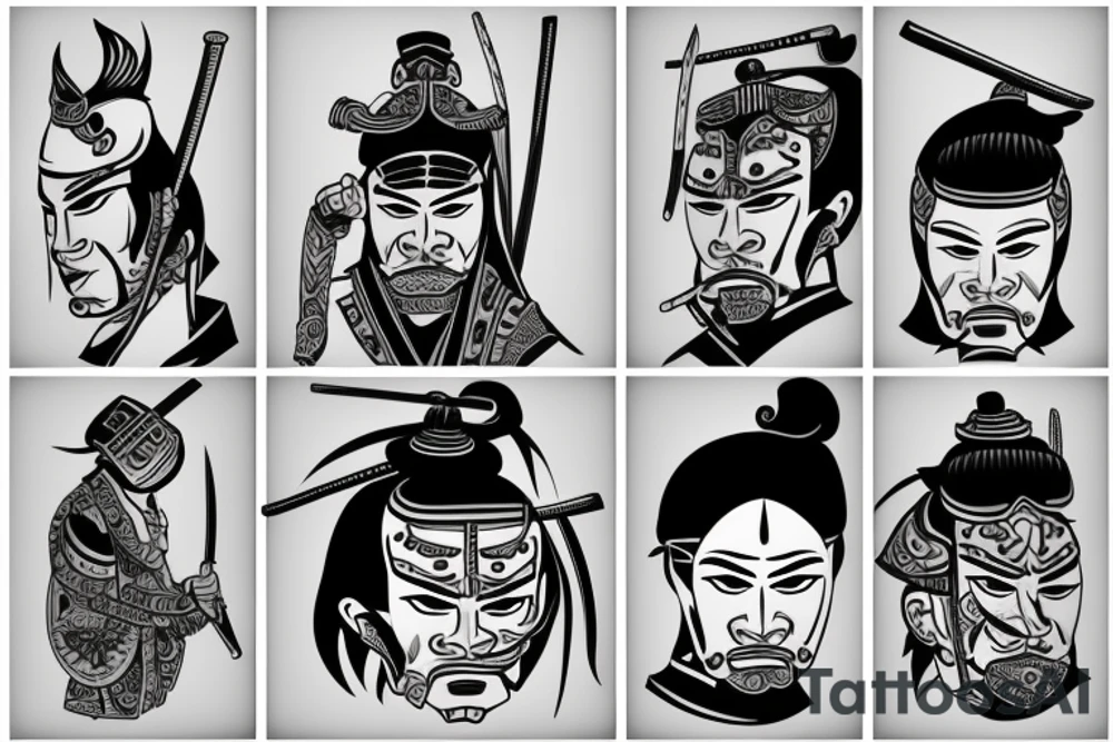 Samurai with sword in side view tattoo idea
