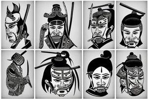 Samurai with sword in side view tattoo idea