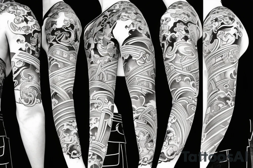 Samurai with sword in side view tattoo idea