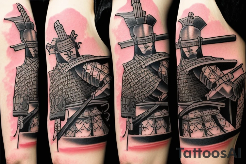 Samurai with sword in side view tattoo idea