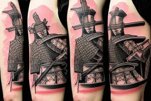 Samurai with sword in side view tattoo idea