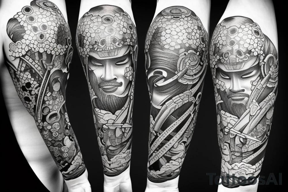 Samurai with sword in side view tattoo idea