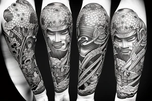 Samurai with sword in side view tattoo idea