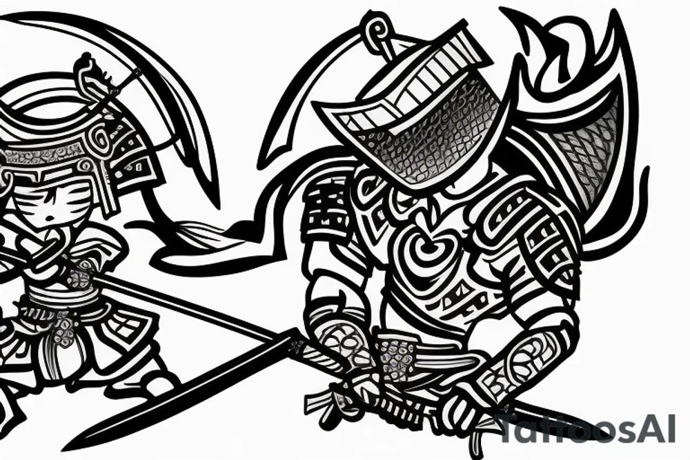 Samurai with sword in side view tattoo idea