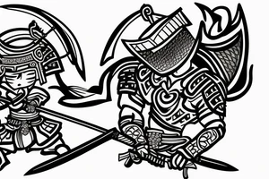 Samurai with sword in side view tattoo idea