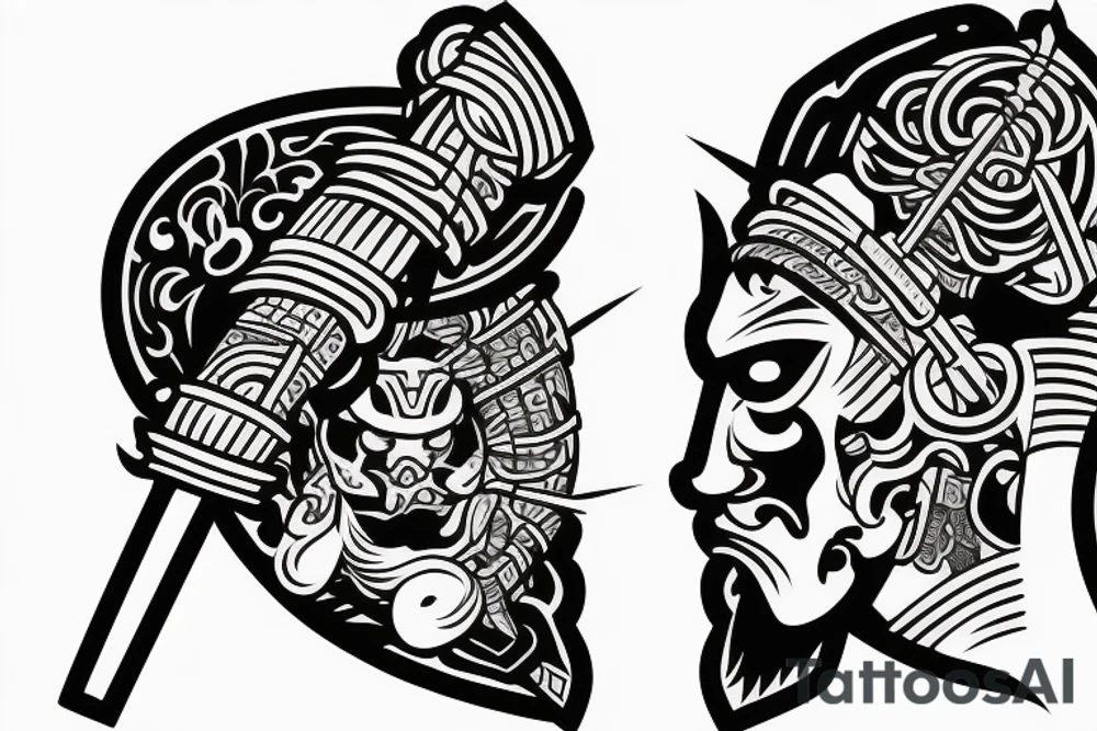 Samurai with sword in side view tattoo idea