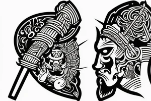 Samurai with sword in side view tattoo idea