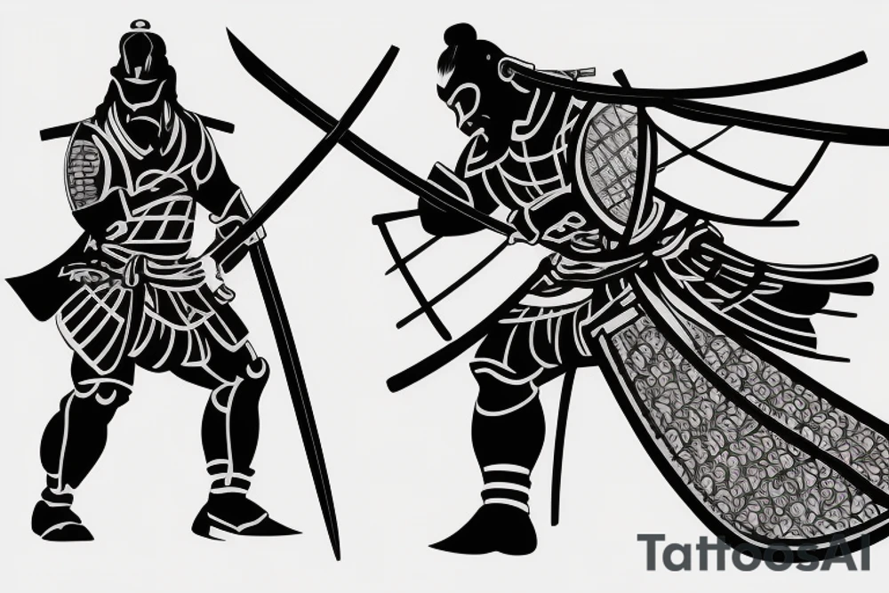 Samurai with sword in side view tattoo idea