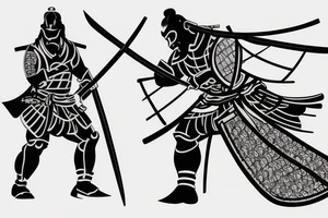 Samurai with sword in side view tattoo idea
