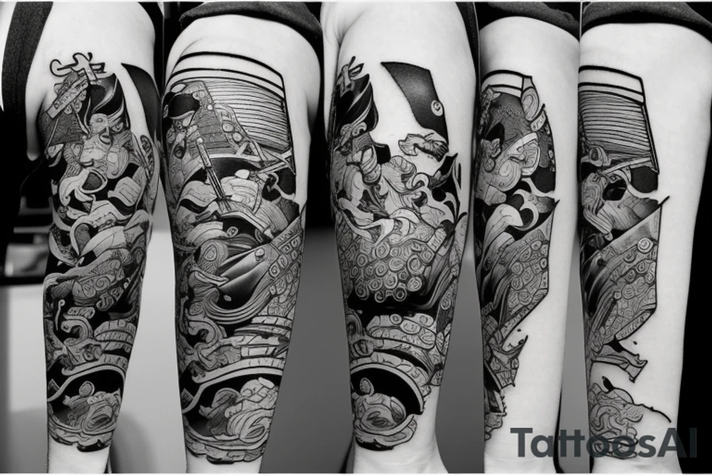 Samurai with sword in side view tattoo idea