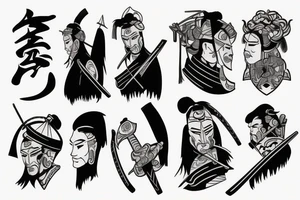 Samurai with sword in side view tattoo idea