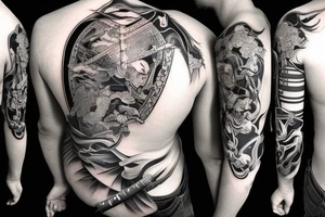 Realistic Samurai with sword fighting another samurai tattoo idea