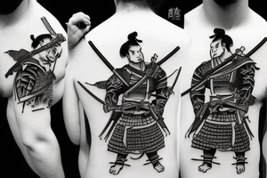 Realistic Samurai with sword fighting another samurai tattoo idea