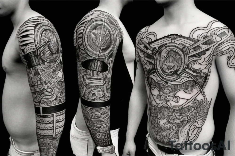 Realistic Samurai with sword fighting another samurai tattoo idea