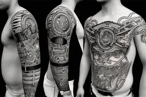 Realistic Samurai with sword fighting another samurai tattoo idea