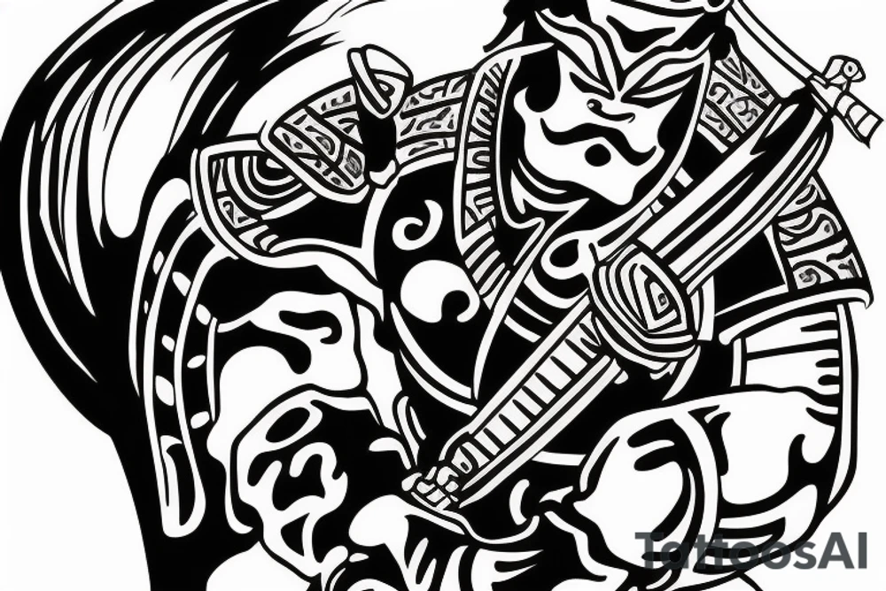 Realistic Samurai with sword fighting another samurai tattoo idea