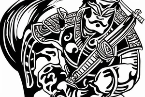 Realistic Samurai with sword fighting another samurai tattoo idea
