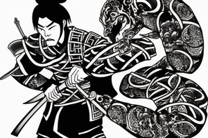 Realistic Samurai with sword fighting another samurai tattoo idea