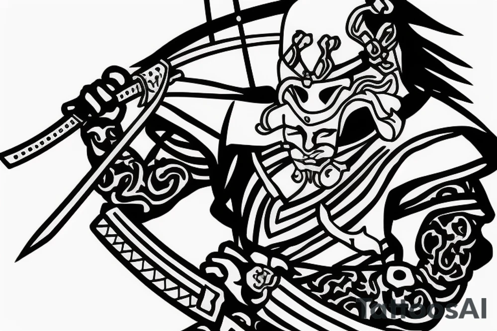 Realistic Samurai with sword fighting another samurai tattoo idea