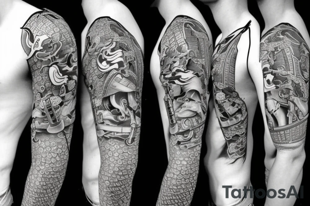 Realistic Samurai with sword fighting another samurai tattoo idea