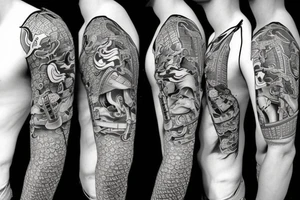Realistic Samurai with sword fighting another samurai tattoo idea