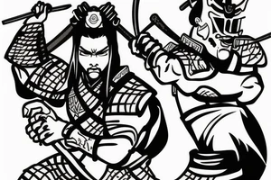 Realistic Samurai with sword fighting another samurai tattoo idea