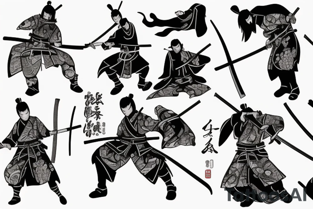 Realistic Samurai with sword fighting another samurai tattoo idea