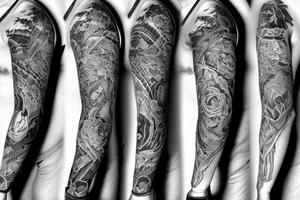 A sleeve with mountains at the top then going to a each with horses tattoo idea