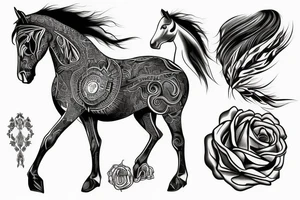 A sleeve with mountains at the top then going to a each with horses tattoo idea