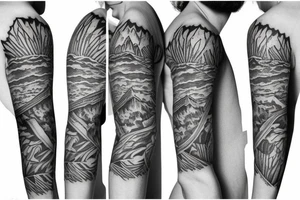 A sleeve with mountains and a ranch tattoo idea