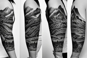 A sleeve with mountains and a ranch tattoo idea