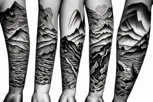 A sleeve with mountains and a ranch tattoo idea