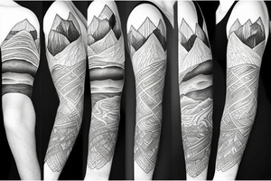 A sleeve with mountains and a ranch tattoo idea