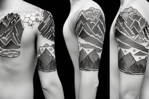 A sleeve with mountains and a ranch tattoo idea