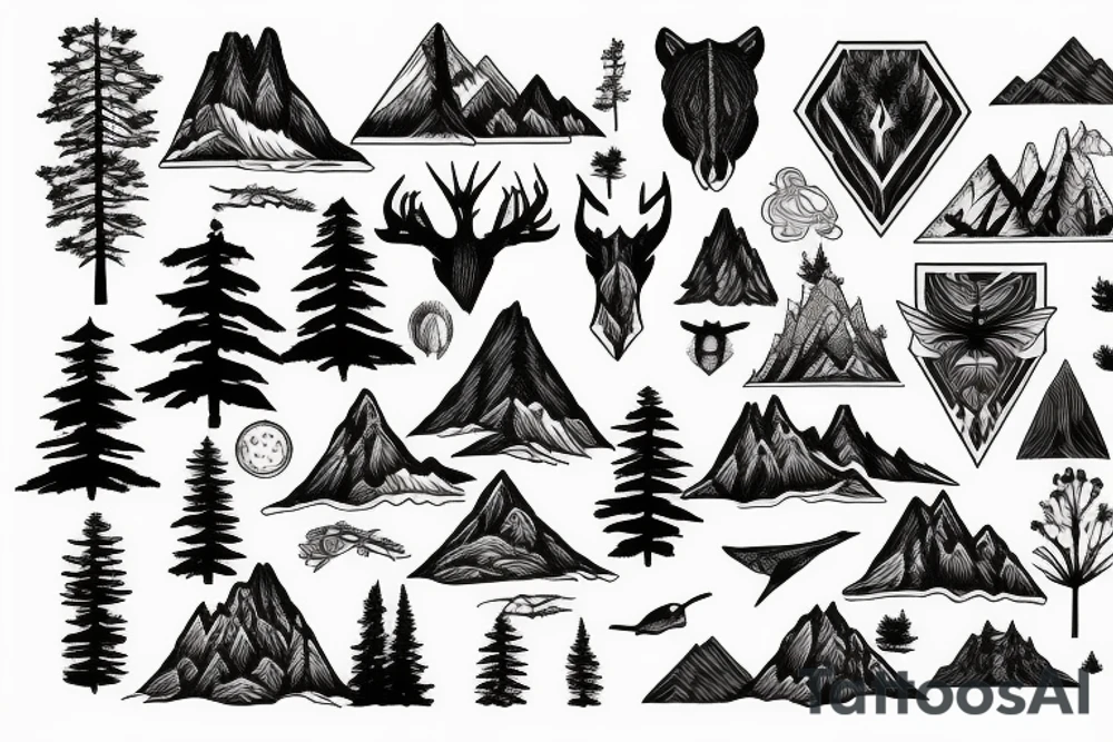 Montana forest and mountains tattoo idea