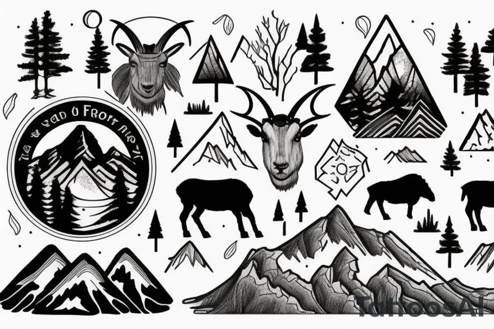 Montana forest and mountains and a mountain goat tattoo idea