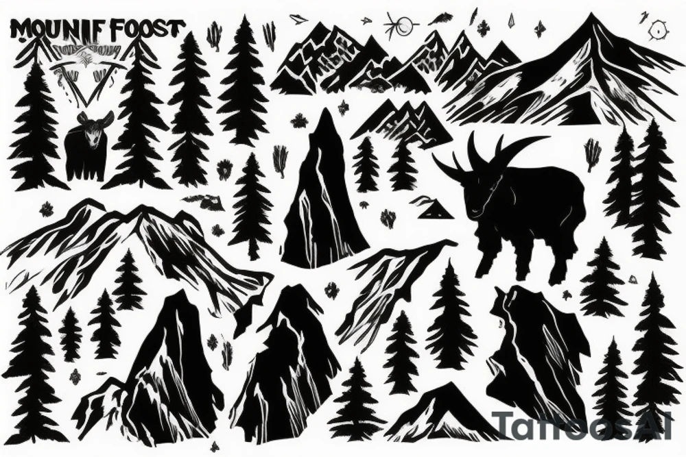 Montana forest and mountains and a mountain goat tattoo idea