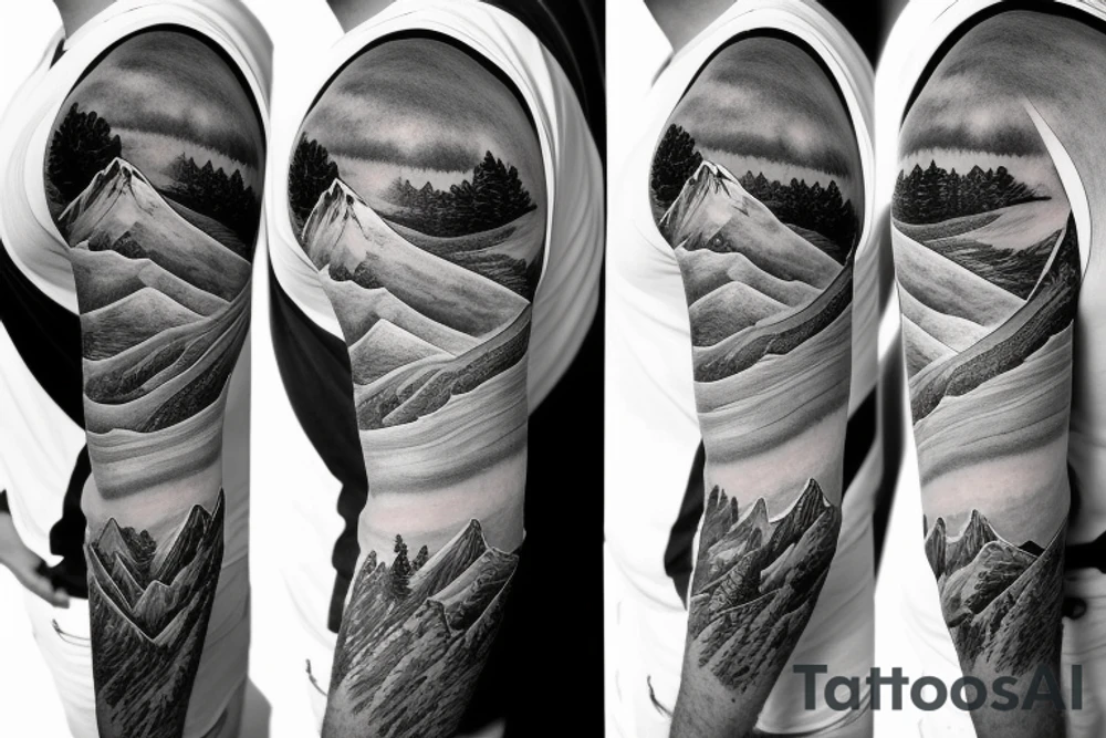 Mountain scape sleeve tattoo idea