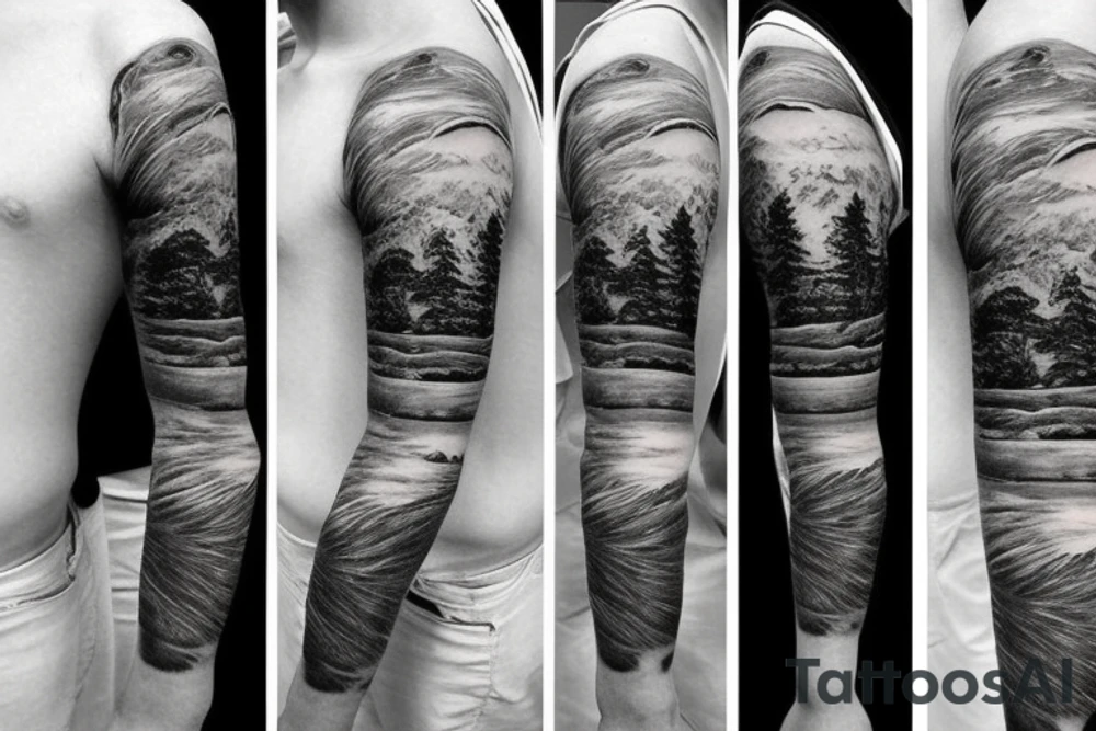 Mountain scape sleeve tattoo idea