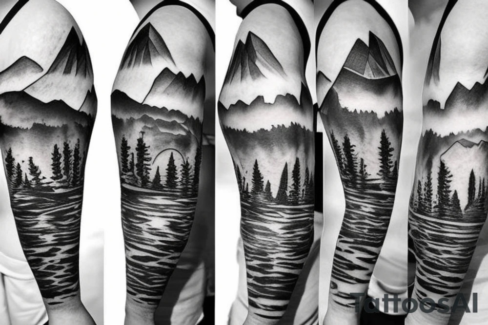 Mountain scape sleeve tattoo idea