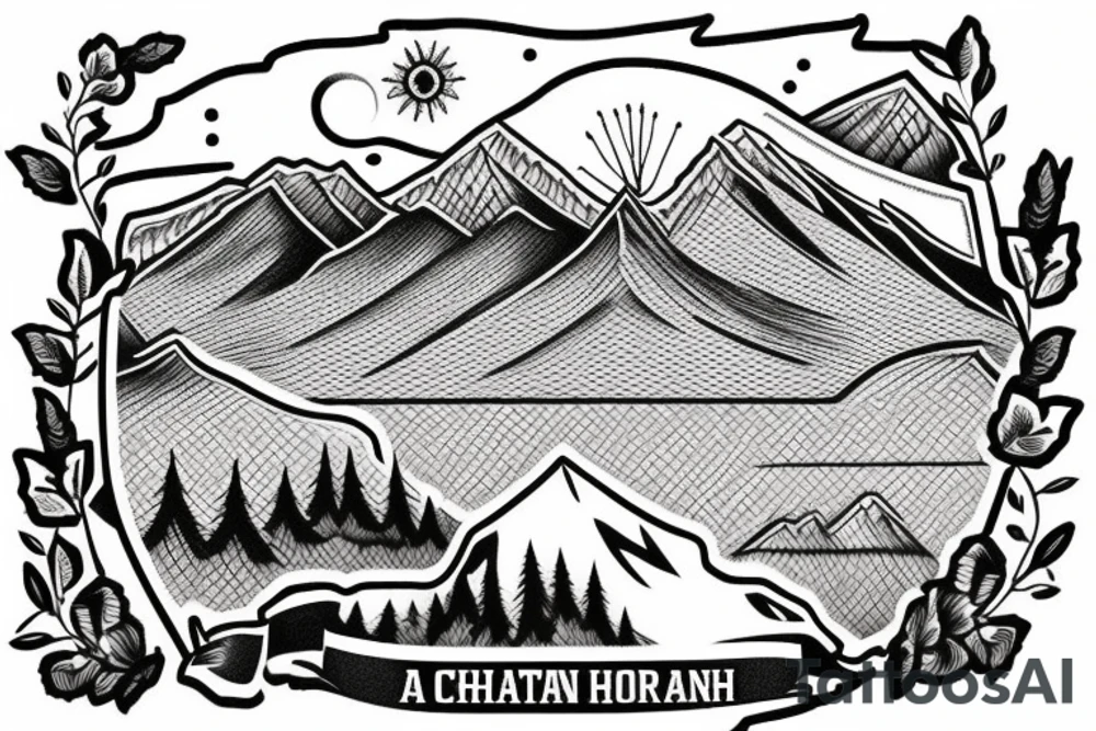 Mountain scape at the top horse ranch at bottom tattoo idea