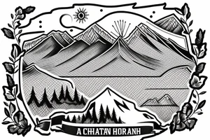 Mountain scape at the top horse ranch at bottom tattoo idea