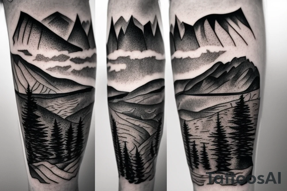 Mountain scape at the top horse ranch at bottom tattoo idea Mountain scape at the top horse ranch at bottom tattoo idea