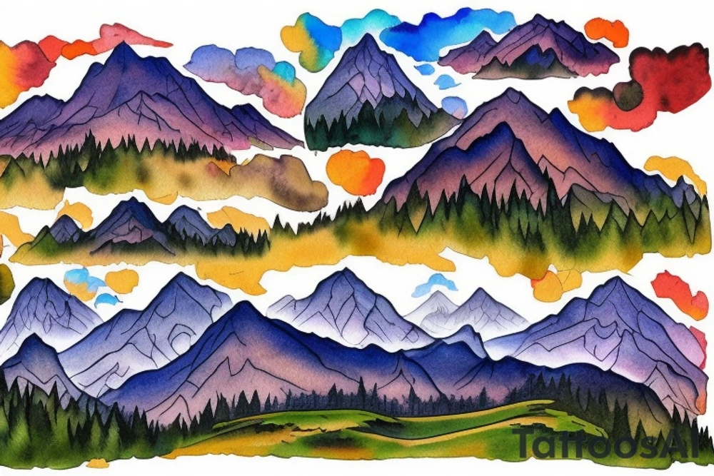 Mountain scape at the top horse ranch at bottom tattoo idea