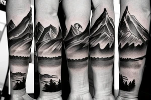 Mountain scape at the top horse ranch at bottom sleeve tattoo idea
