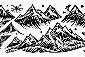 Mountain scape at the top horse ranch at bottom sleeve tattoo idea