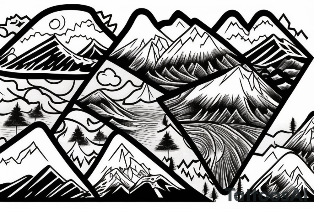 Mountain scape at the top horse ranch at bottom sleeve tattoo idea