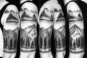 Mountain scape at the top horse ranch at bottom sleeve tattoo idea