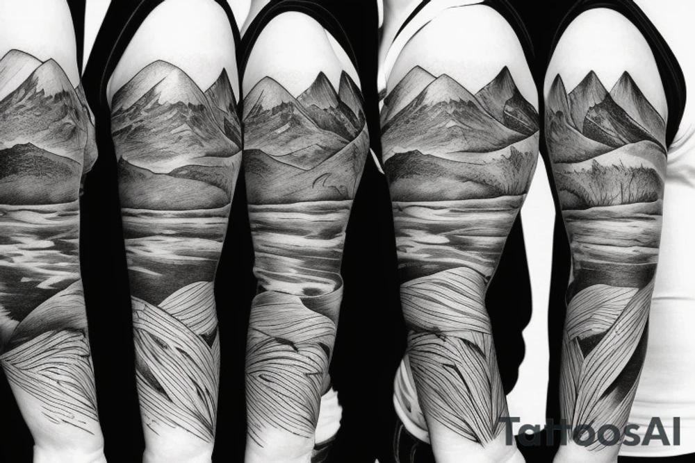 Mountain scape sleeve tattoo idea